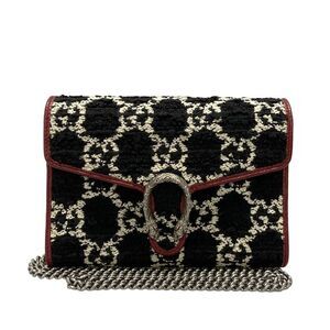 Gucci Wallet Dionysus 401231 Black X White X Red Chain Wallet Leather